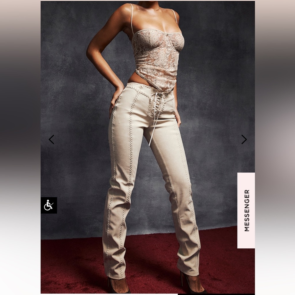 NWT House Of CB Amara Beige Faux Suede Lace Up Trousers